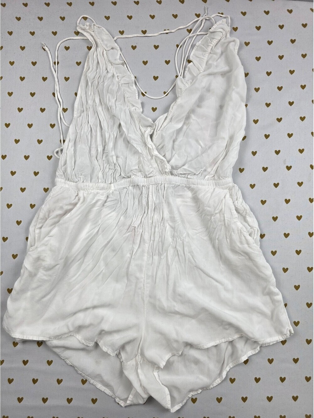Victorias Secret White Strappy Tie Back Romper Flowy Tank Top shorts Small